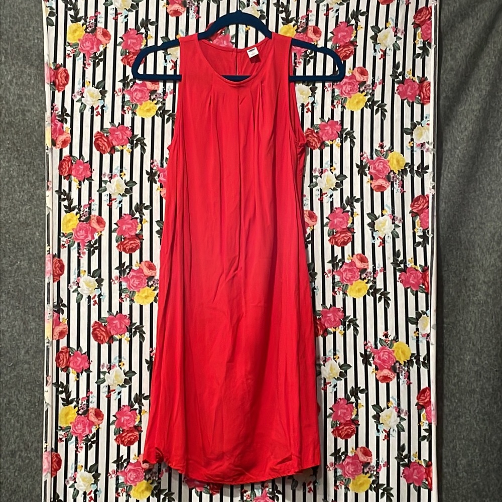 Old Navy Bright Red Pleated Shift Dress, women SP